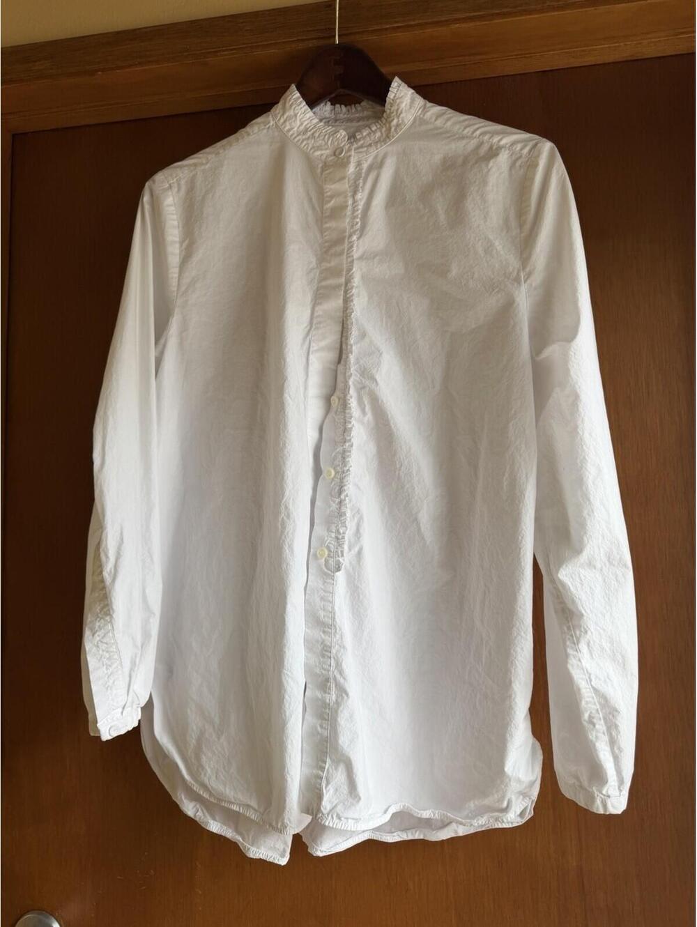 Women's COS long-sleeve button-down white ruffle collar top sz 8